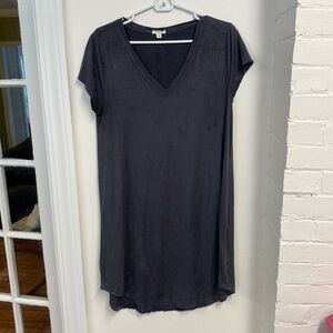 Dylan Charcoal Gray Faux Suede T-Shirt Dress